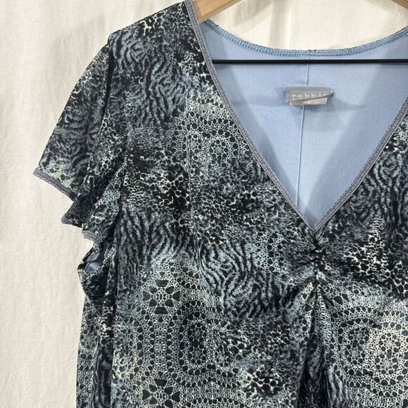 Rabbit Rabbit Rabbit Blue Arsty Babydoll Flutter Sleeve Top Womens Size 20W Y2K - Picture 4 of 10